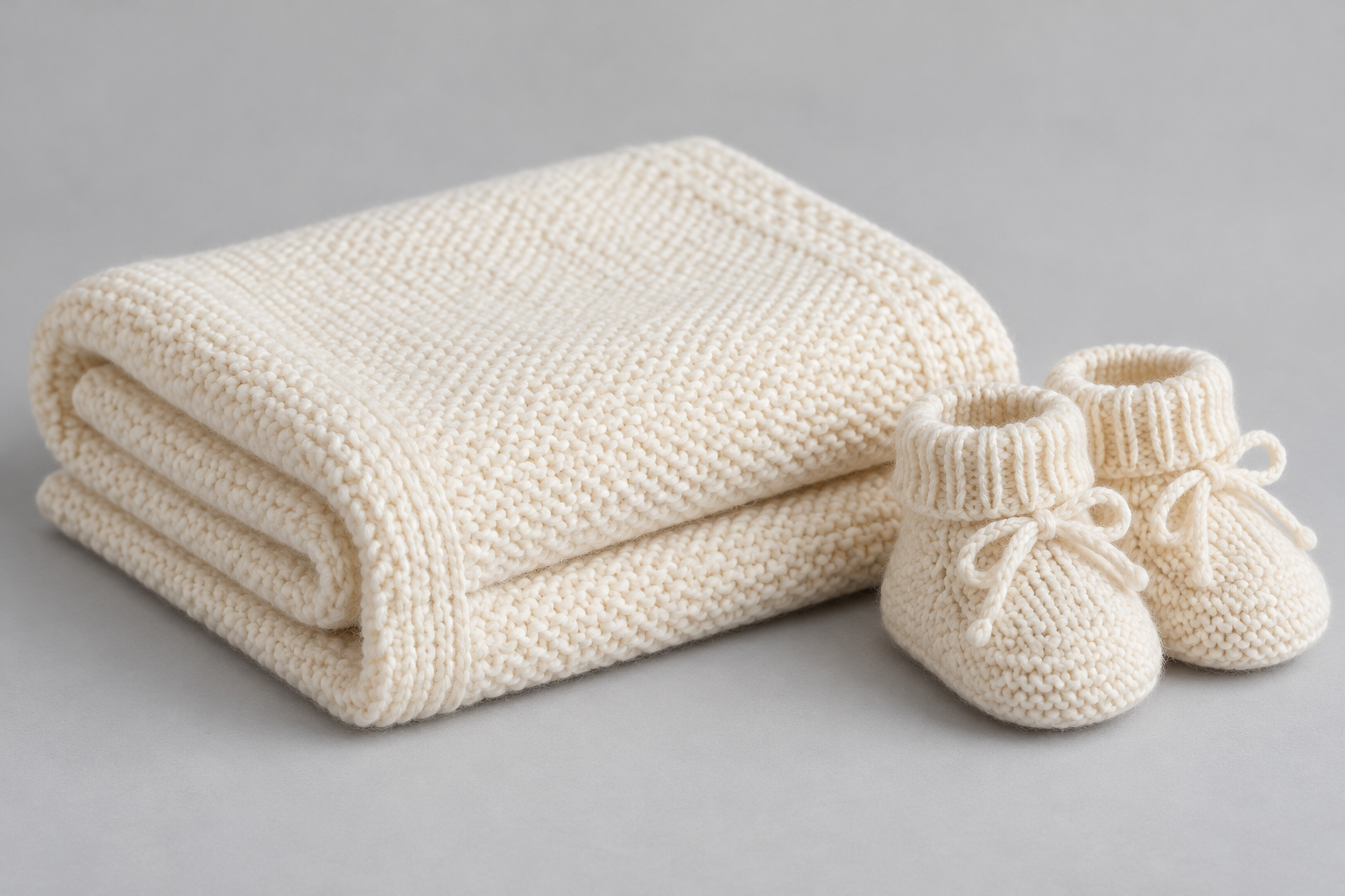 Illustrative wool baby blanket and knitted booties